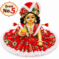 Laddu Gopal Dress No. 5 – Red Floral Poshak with White Lace Border & Matching Pagdi