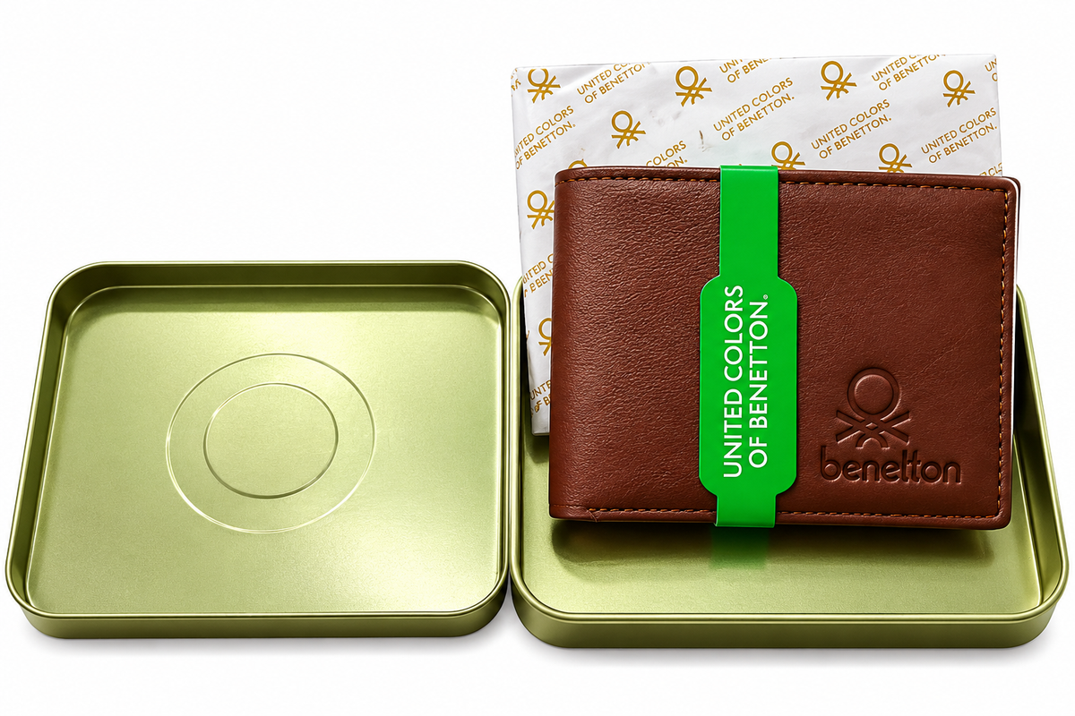 Benetton Premium Brown Bi-Fold Luxury Wallet for Men