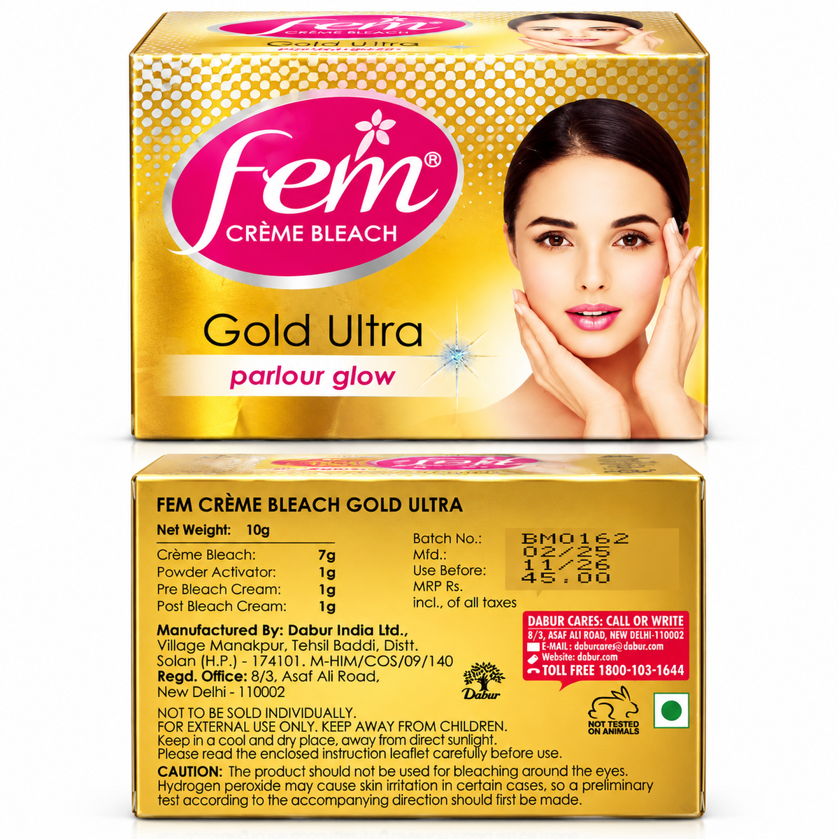 Fem Gold Ultra Crème Bleach 10g | Parlour Glow | Facial Bleach Kit for Radiant & Glowing Skin