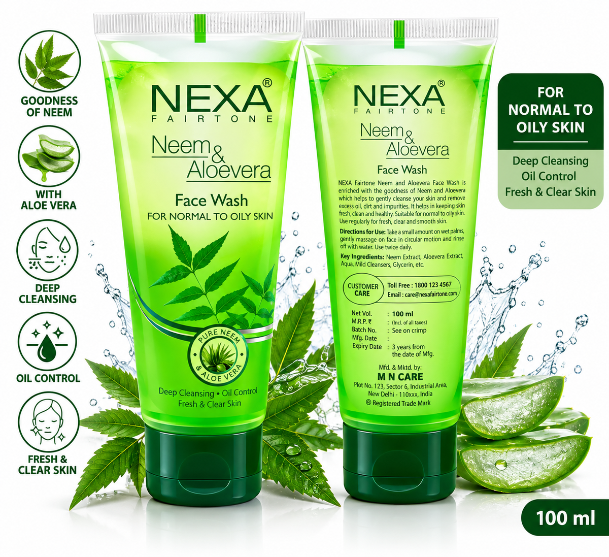NEXA Fairtone Neem & Aloe Vera Face Wash for Normal to Oily Skin