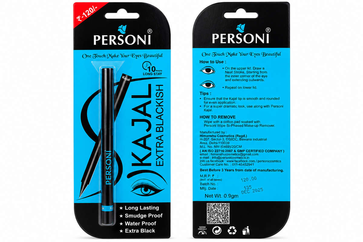 Personi Extra Blackish Kajal – Long Lasting, Smudge Proof & Waterproof