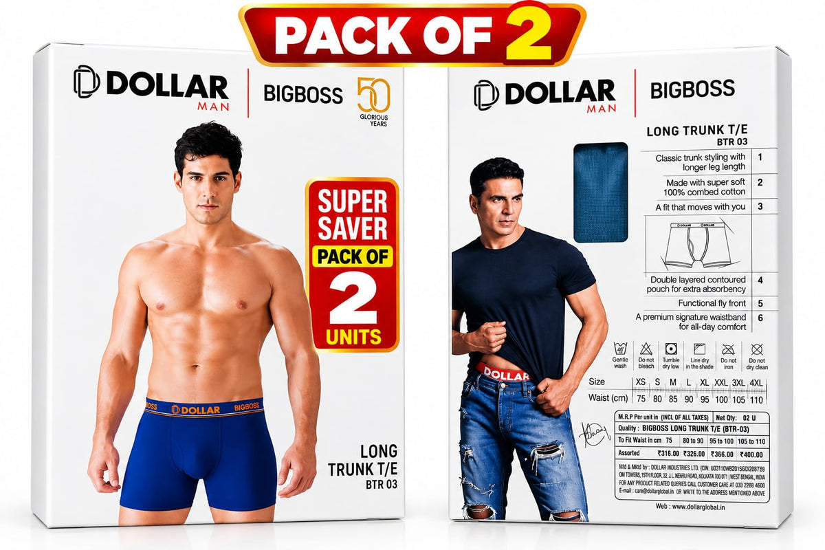 Dollar Man Bigboss Men's Long Trunk Underwear – Pack of 2