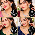 Women’s American Diamond Necklace Set with Matching Earrings | Silver-Tone