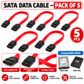 Pack of 5 Red SATA Data Cables for HDD, SSD & Desktop Computer | SATA HDD/SSD Data Connector Cable for PC Motherboard