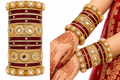 Traditional Red & Yellow Bridal Chura Set with Pearl and Golden Stone Work